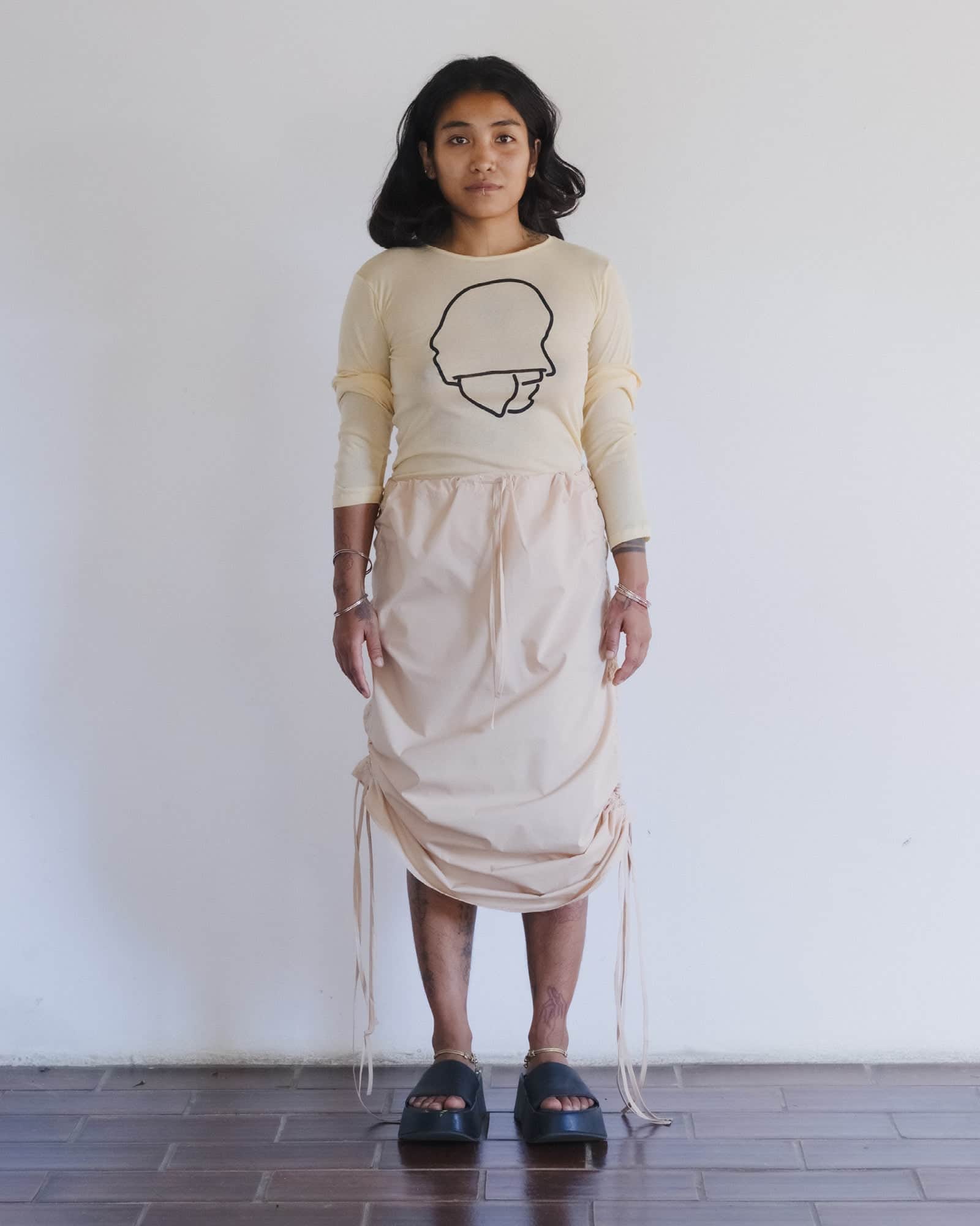 Pictorial Skirt in Andradita sand | Organic cotton poplin | Baserange