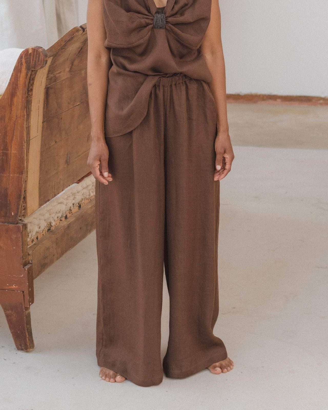 baserange pantalon sepia - Lin léger