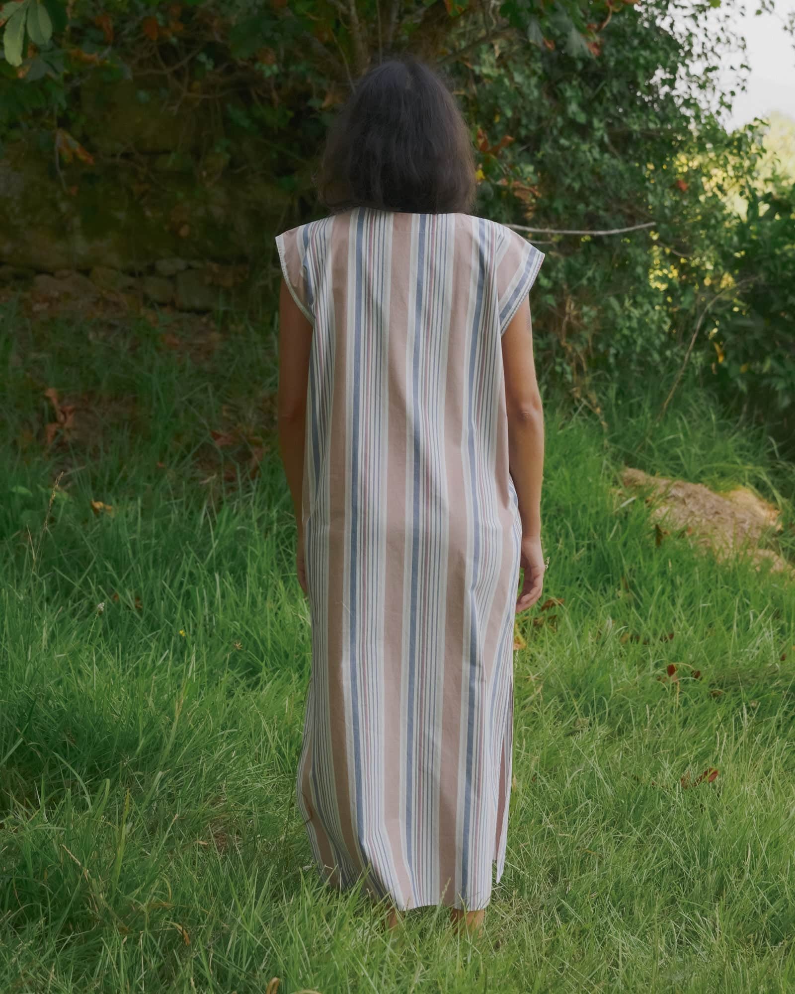 BASERANGE WOVEN STAVE SLEEVELESS DRESS