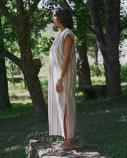 BASERANGE WOVEN STAVE SLEEVELESS DRESS