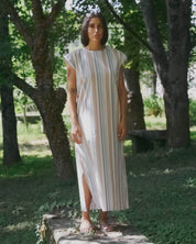 BASERANGE WOVEN STAVE SLEEVELESS DRESS