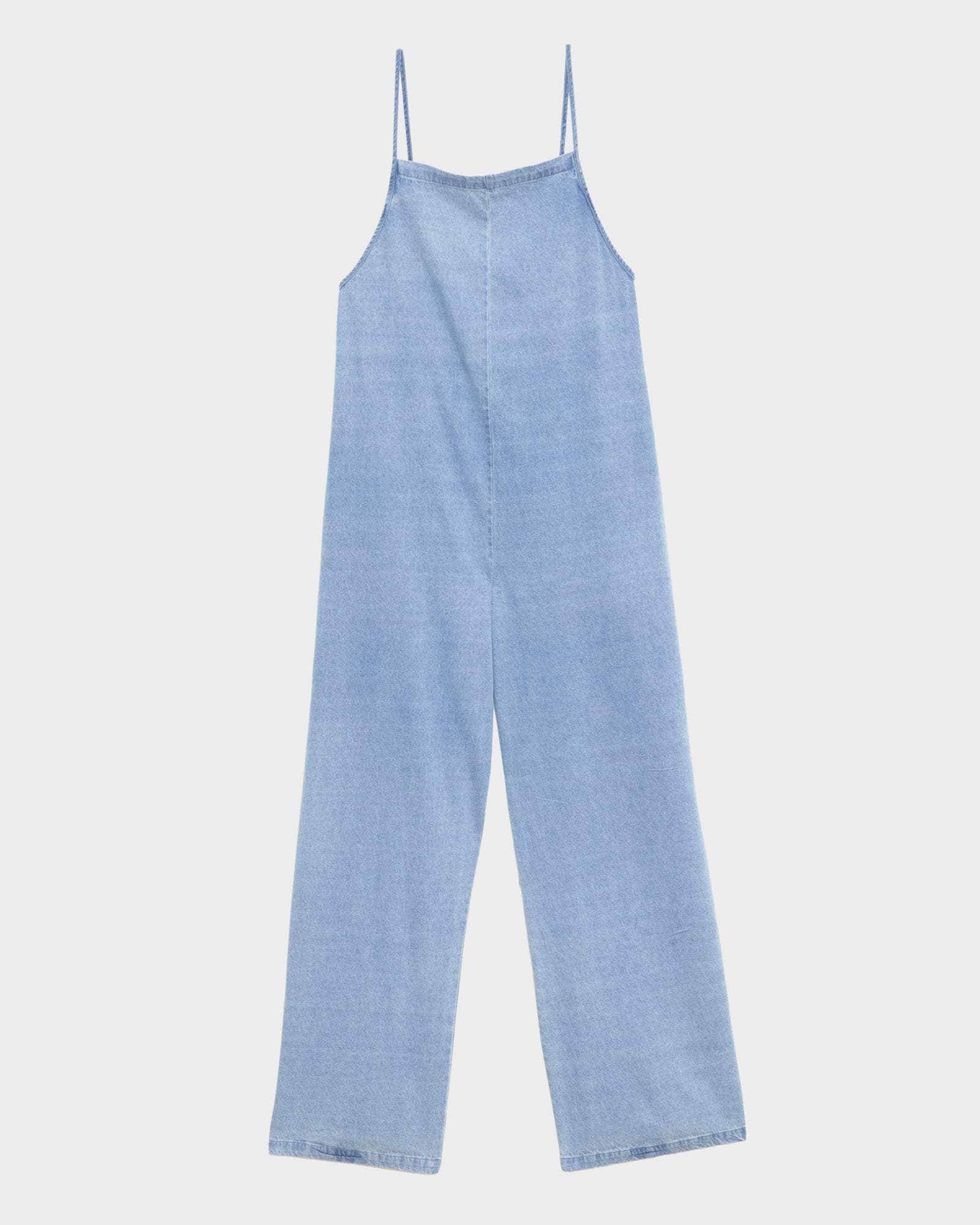 Yumi Jumpsuit in Light blue wash | Silk cotton denim | Baserange