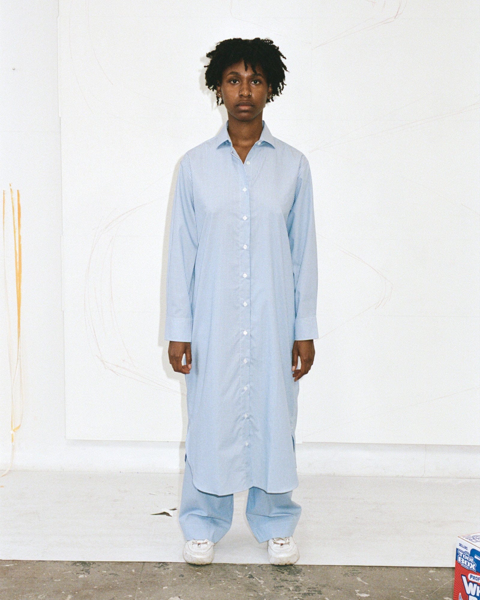 Ole Shirt Dress in Blue with stripe | Organic cotton poplin