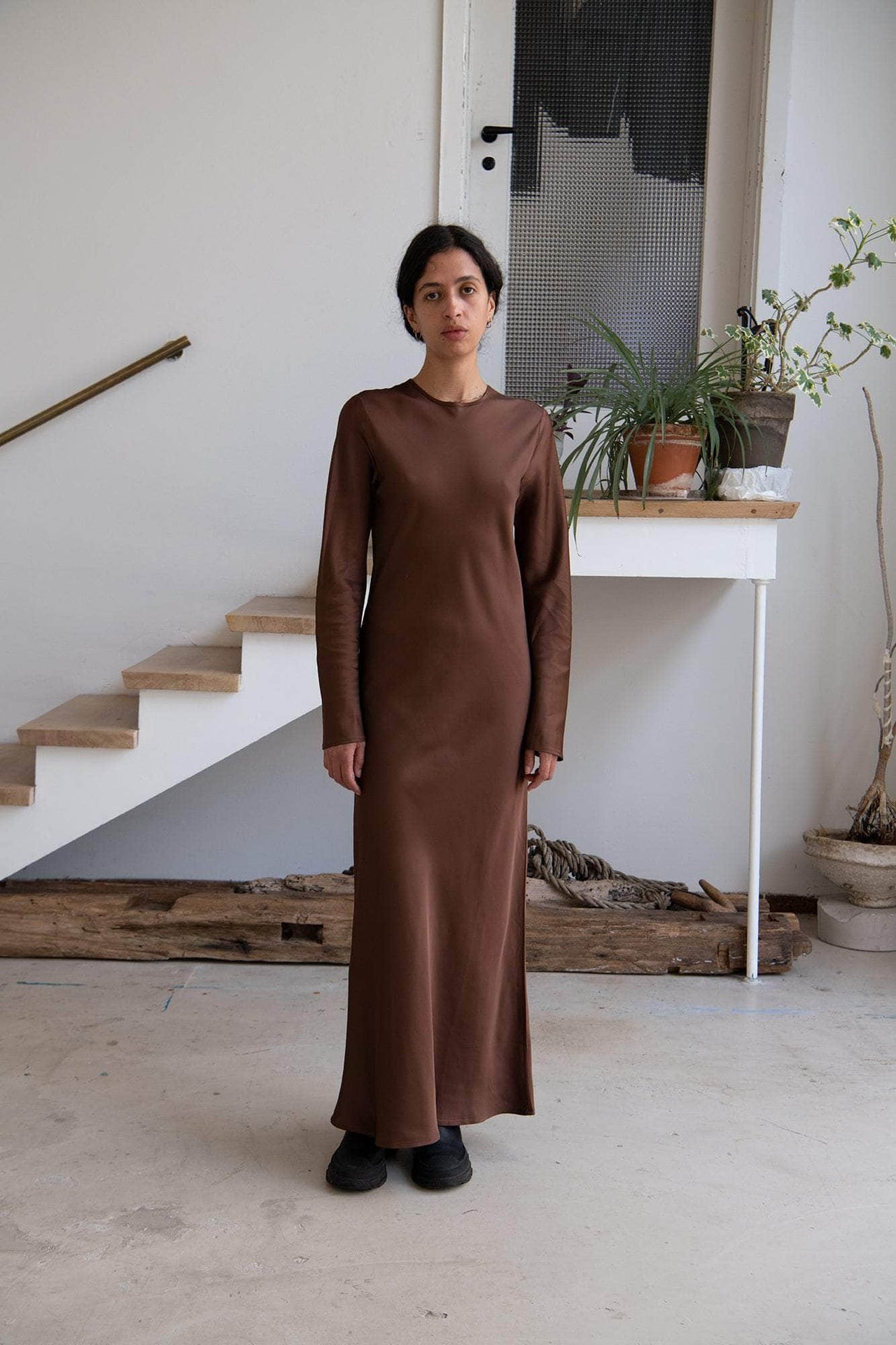 Dydine Long Sleeve Dress in Dark brown | ecovero-viscose | en | バセランジュ