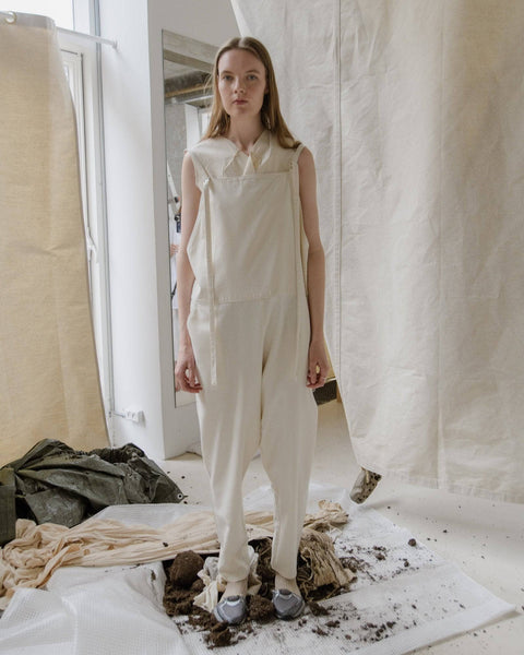Long Strap Overall Jumpsuit in Undyed | wild-silk | en | バセランジュ